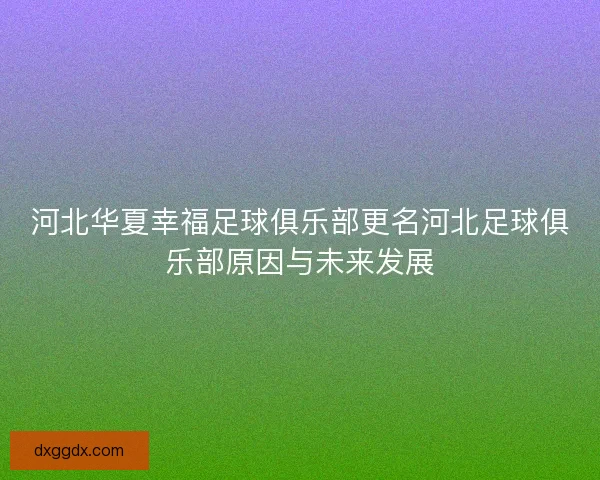 河北华夏幸福足球俱乐部更名河北足球俱乐部原因与未来发展